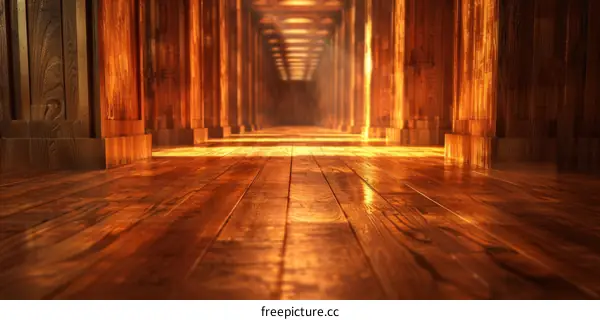 Golden Light at the End of a Wooden Corridor