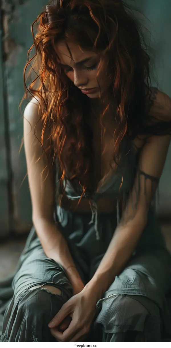 portrait of a sad looking redhead woman