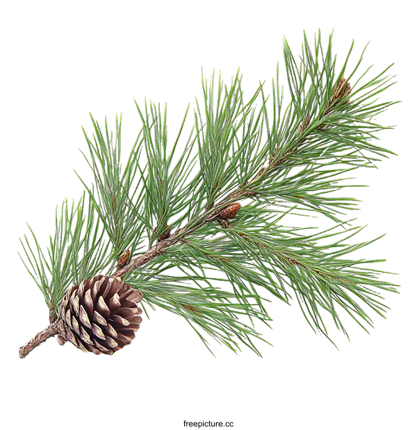 [Transparent Background PNG]Closeup of a Pine Branch and Cone