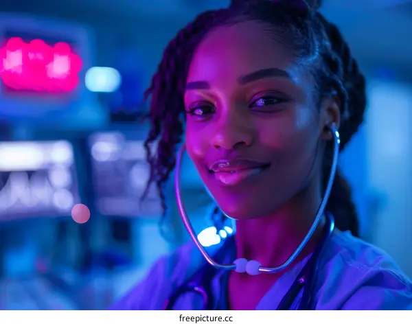 Portrait of a young female doctor smiling wearing a stethoscope