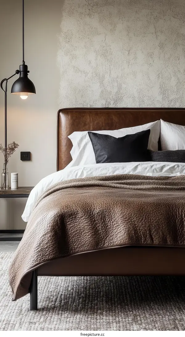 Modern Rustic Leather Bed in Bedroom