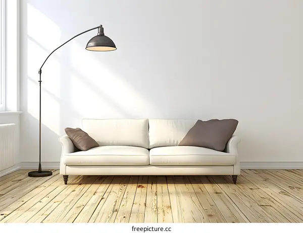 Modern Living Room Interior Design with White Sofa and Floor Lamp