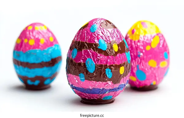 Colorful Chocolate Easter Eggs on White Background