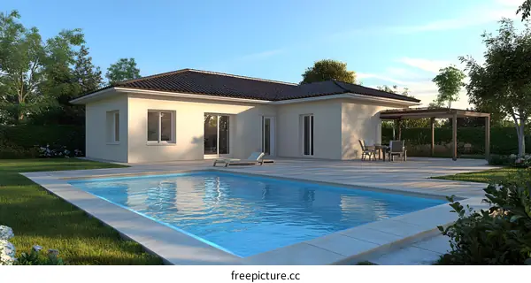 Modern House with Swimming Pool and Patio