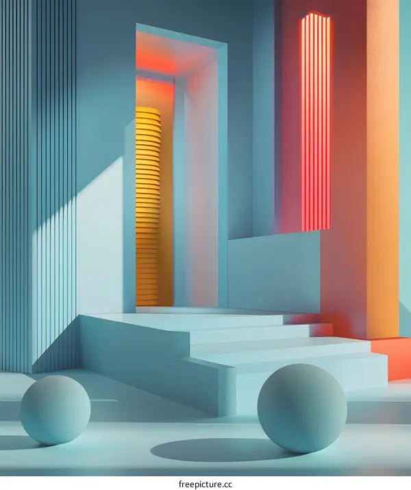 Abstract Minimalist Geometric Shapes and Neon Light