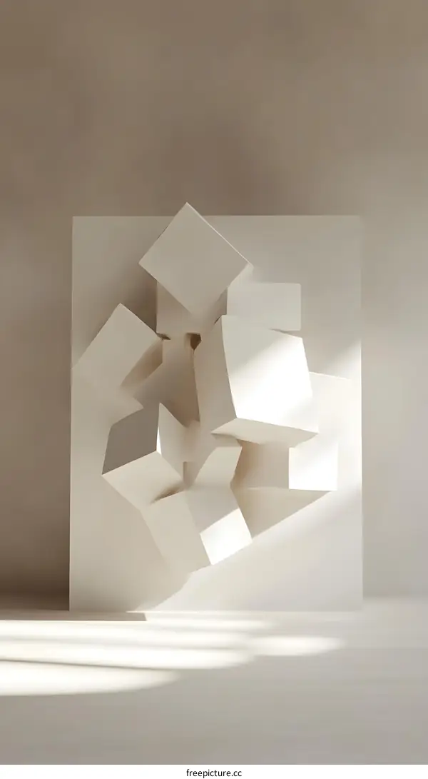 Abstract White Geometric Shapes in a Minimalist Studio Setting