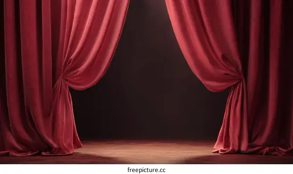 Red velvet theater curtains open stage