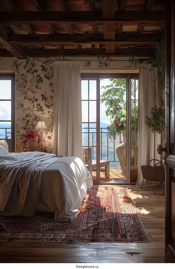 Cozy Vintage Bedroom with Scenic View