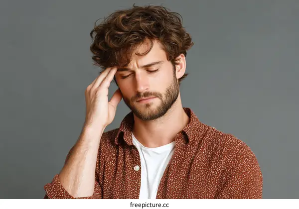 Closeup Portrait of a Caucasian Man Experiencing Headache