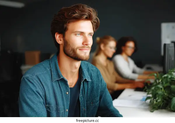 Focused Businessman in Modern Office