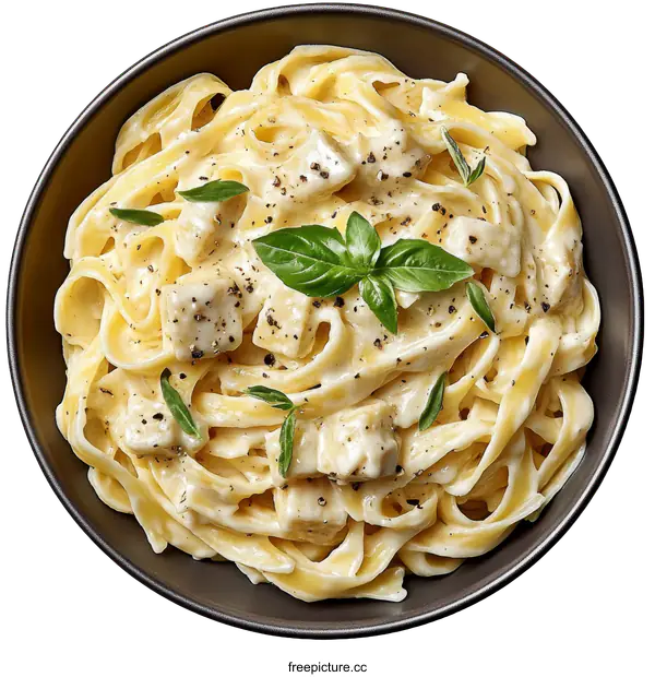 [Transparent Background PNG]Creamy Chicken Fettuccine Pasta Dish