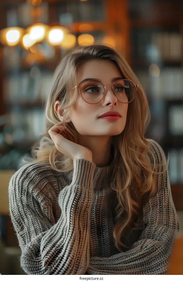 Portrait of a Blonde Woman Wearing Glasses