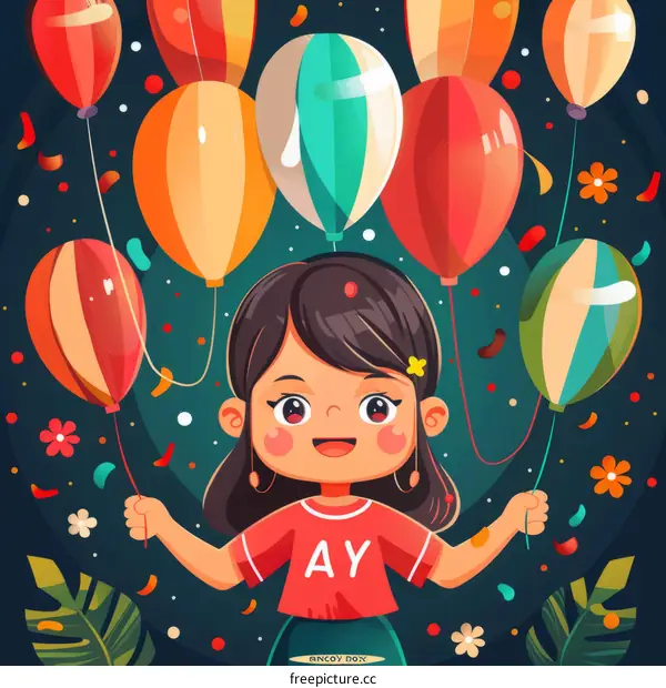 A Young Girl Holding a Bunch of Colorful Balloons