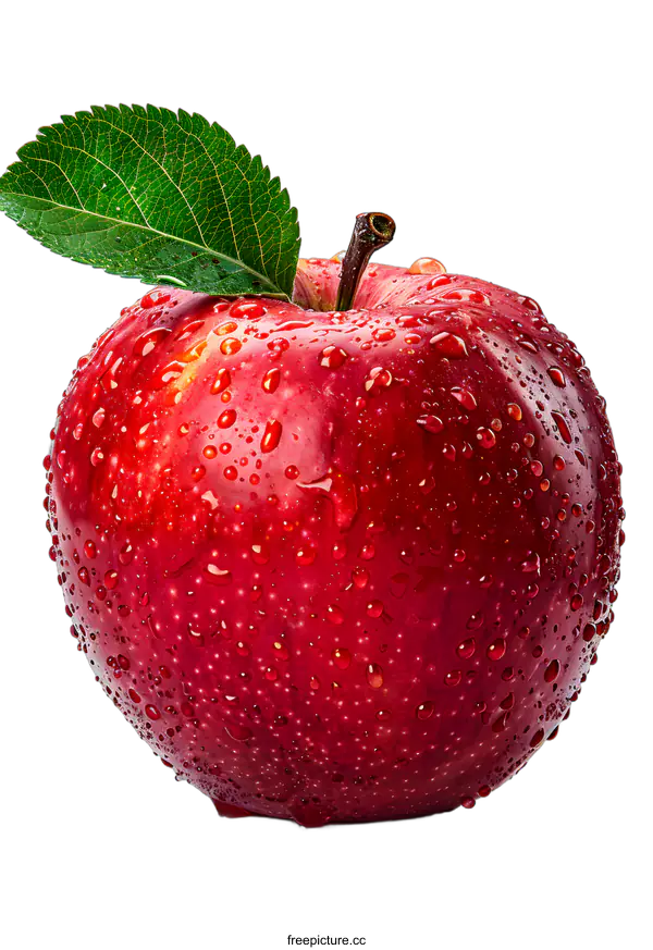 [Transparent Background PNG]A red apple with water drops on a white background