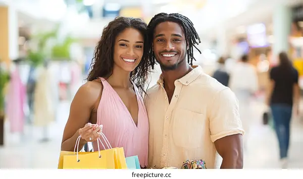 Happy Couple Shopping at the Mall