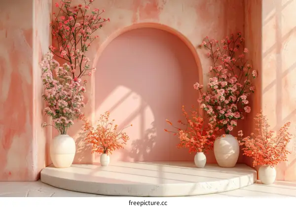 Pink and Peach Floral Still Life Arrangement