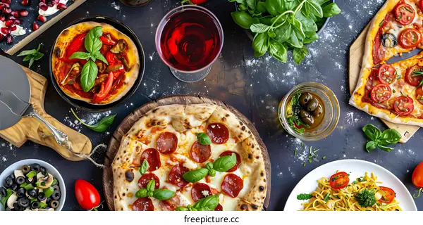 Pepperoni Pizza with Basil and Olives