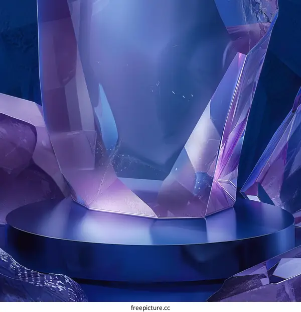 Purple crystal podium with blue background