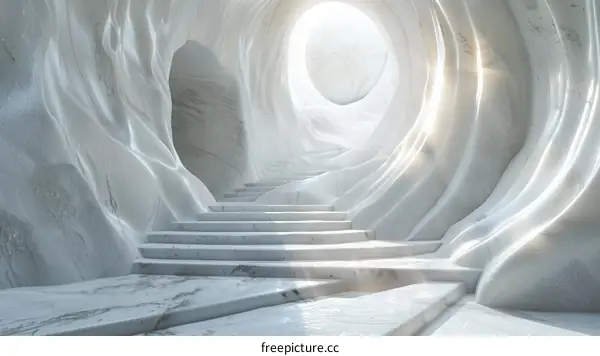 Luminous Moon Illuminates Cave Stairwell