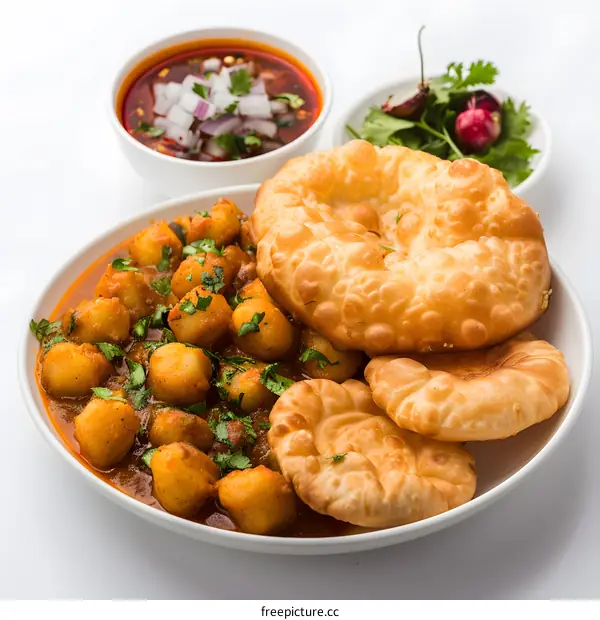 Indian Food Potato Curry with Fried Bread