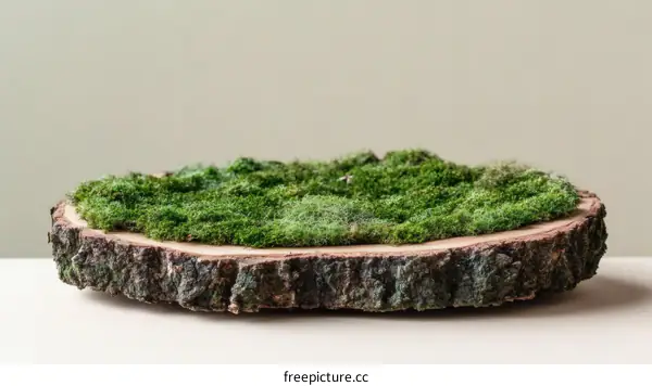 Wooden Slice with Decorative Moss Landscape