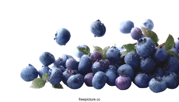 [Transparent Background PNG]Fresh Blueberries Dropping on a Light Blue Surface