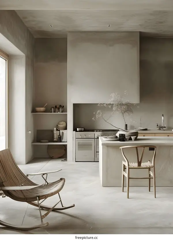 Minimalist Kitchen Interior Design with Rocking Chair