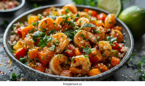 delicious and healthy shrimp and vegetable dish with rice