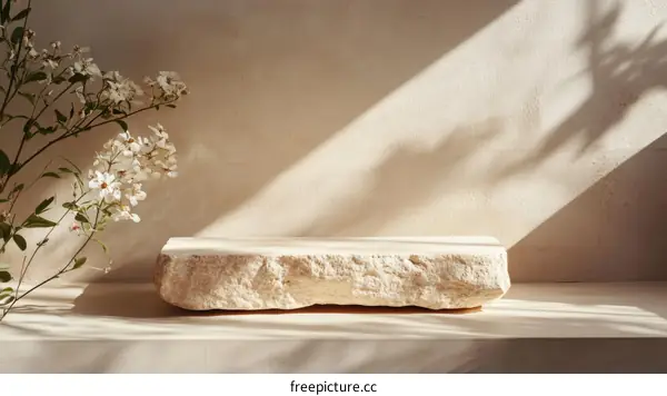 Beige Stone Product Display with Soft Sunlight