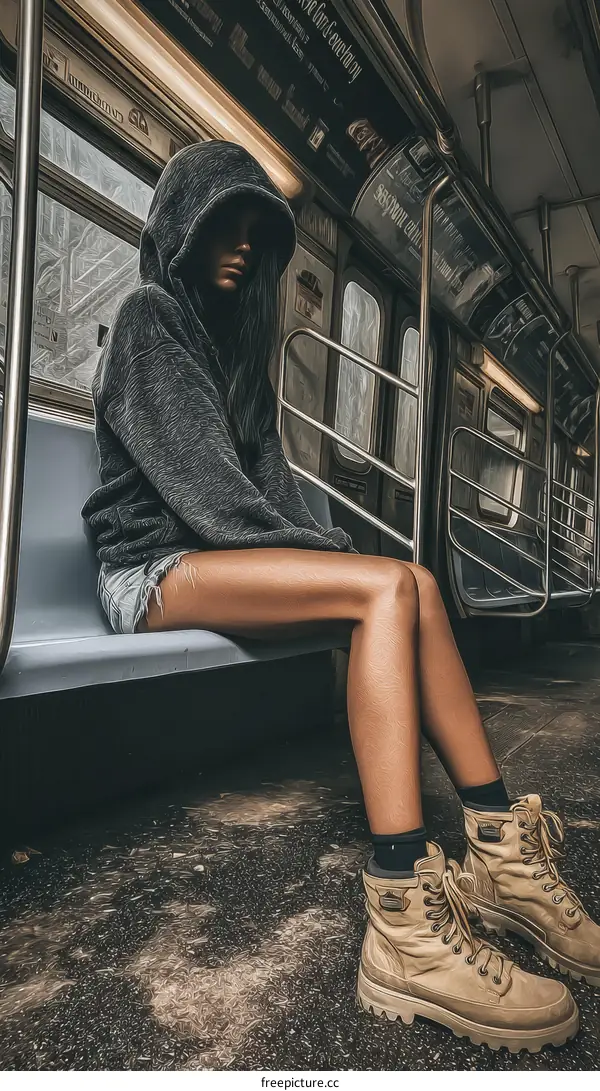 Subway Rider in a Stylish Hoodie