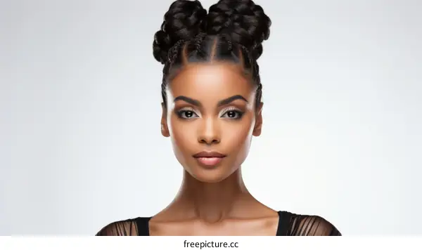 portrait of a beautiful black woman with two buns
