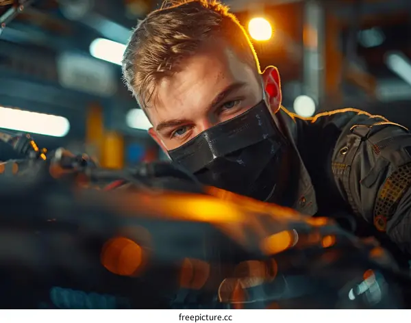 Portrait of a young Caucasian male wearing a black mask