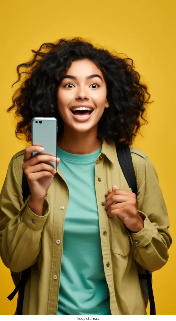 Happy young woman using smart phone