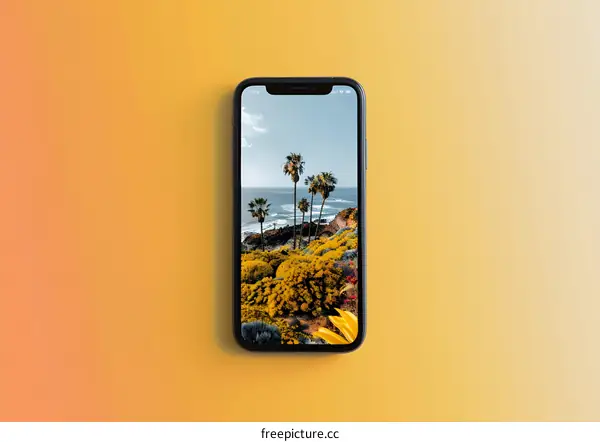 Smartphone Screen Displaying Palm Trees On Coast