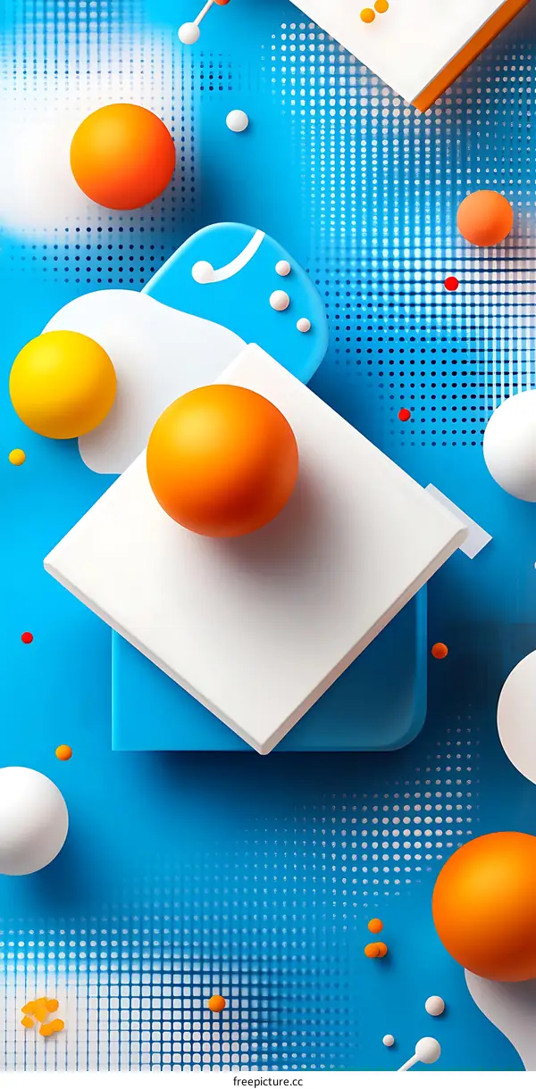 Abstract 3D Colorful Geometric Shapes on Blue Background