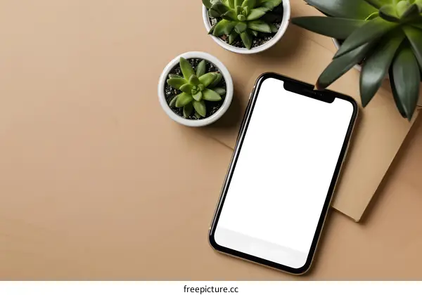 Blank Screen Smartphone Mockup With Succulents