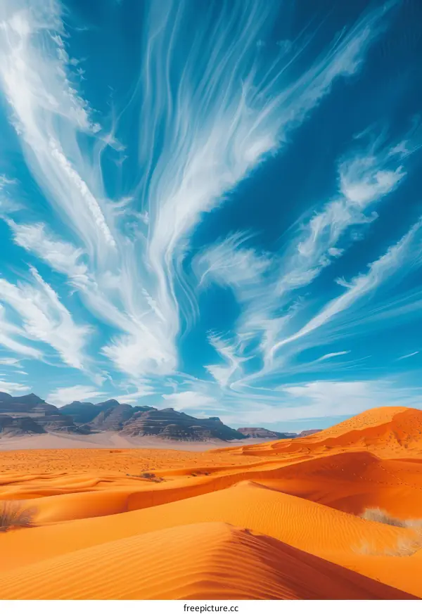 A Surreal Desert Panorama of Blue Skies and Orange Dunes