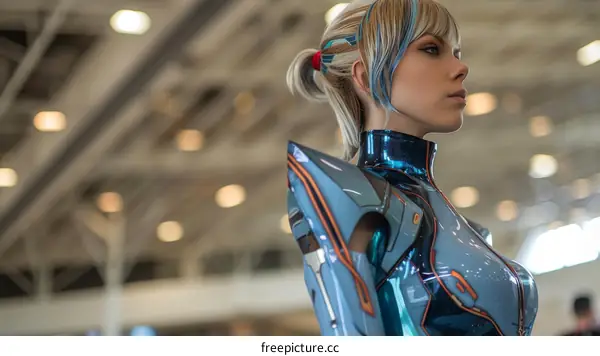 portrait of a young woman in a blue bodysuit