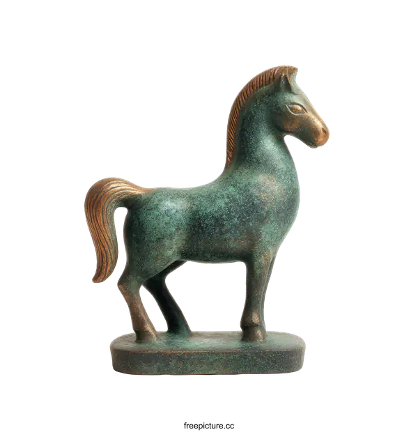 [Transparent Background PNG]Green Bronze Horse Figurine Sculpture