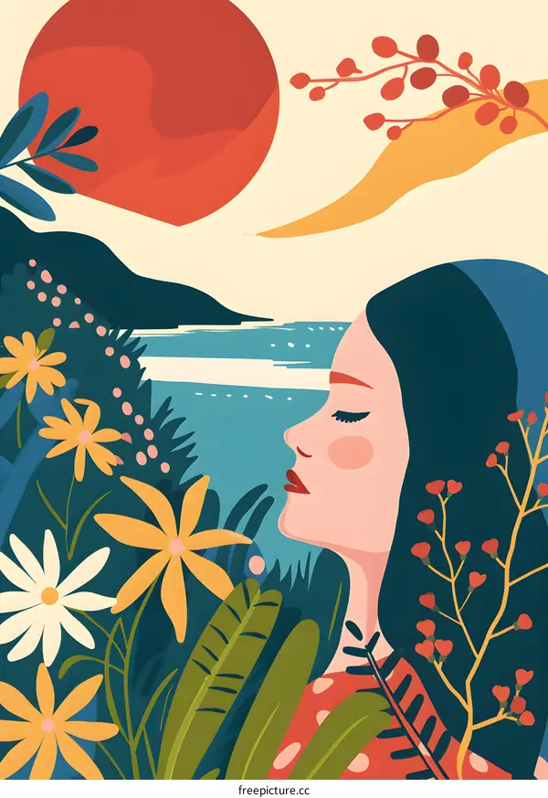 Woman with Flowers in a Landscape