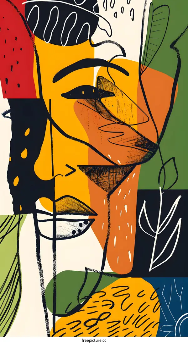 Abstract Art With Yellow, Orange, Green And Black Colors