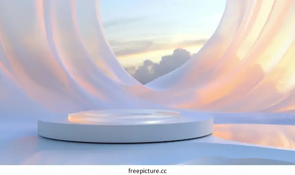 Elegant White Product Display Podium with Soft Drapery