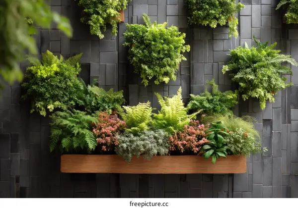 Vertical Garden Wall with Wooden Planters