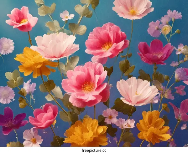 Colorful Floral Arrangement on a Teal Background