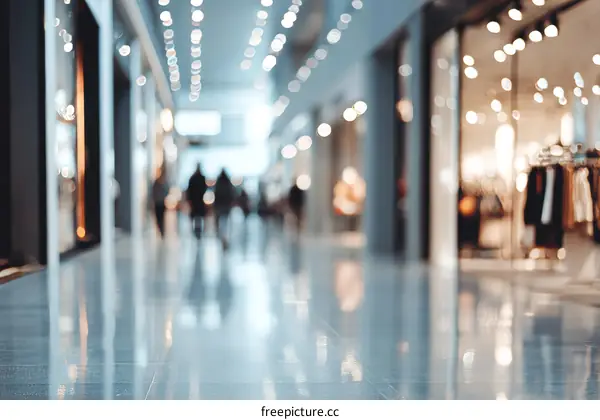 Blurred View of Shopping Mall Interior with People