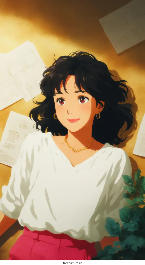 A Beautiful Anime Girl Relaxing on the Floor