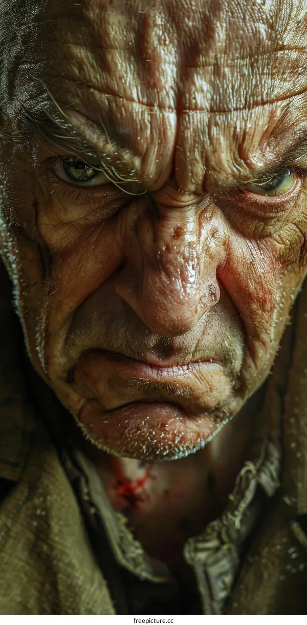 Close Up Angry Old Man Face