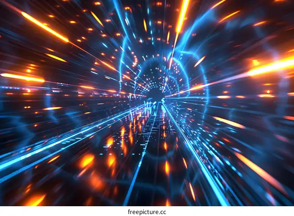 Abstract background with glowing neon lines tunnel