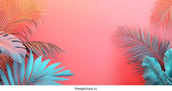 Tropical Palm Leaves On Pink Background