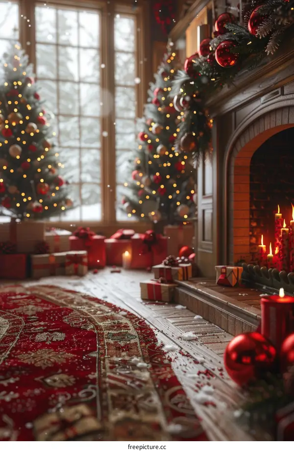 Cozy Christmas Living Room with Fireplace and Decorated Tree